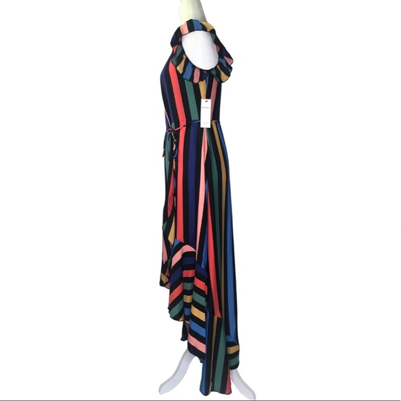 NWT Tyche Multi Color Striped Wrap Maxi Dress Sz M - Picture 2 of 16